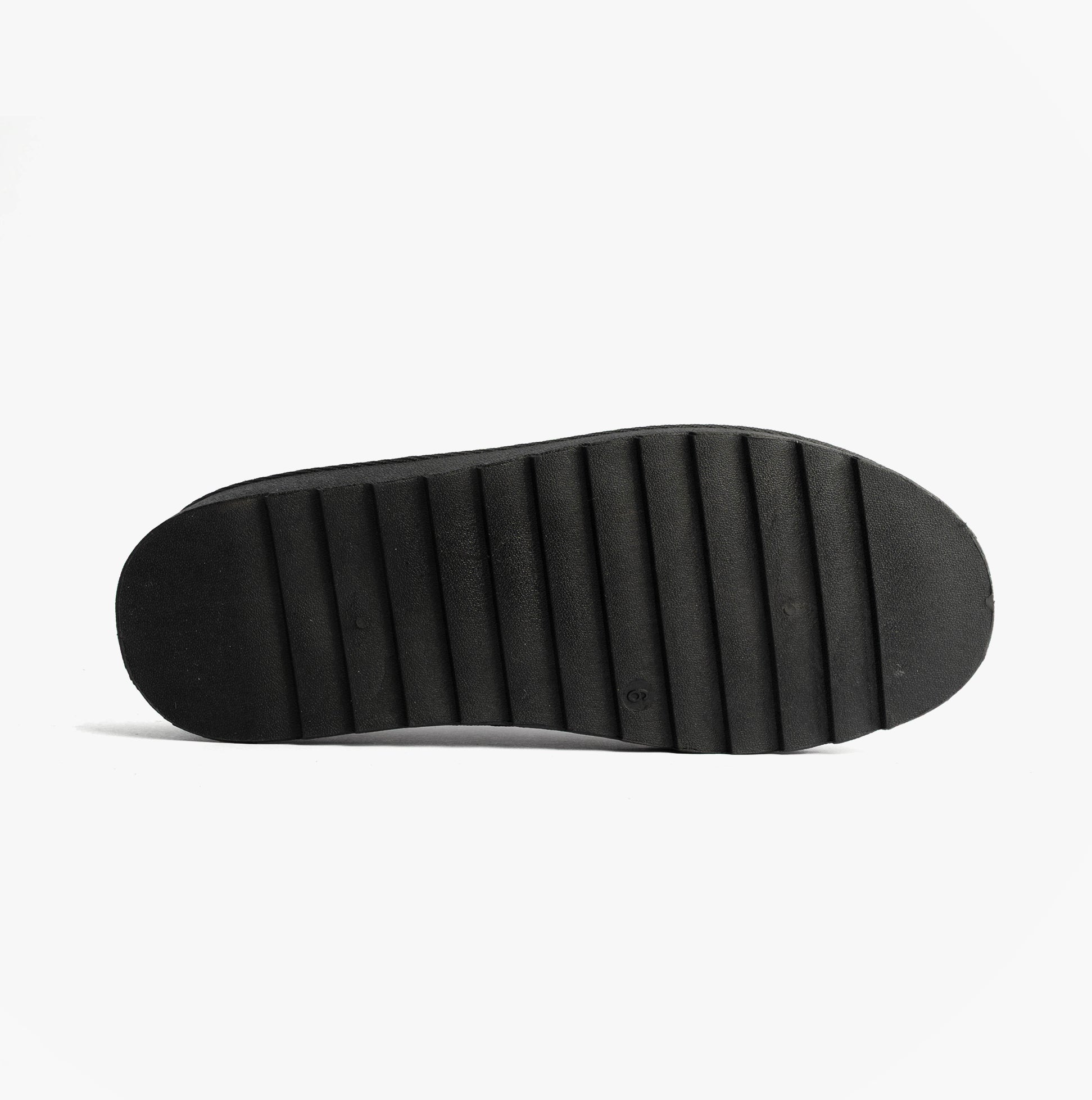 Cipriata DANA Womens Mules Slippers Black bottom view of sole with ridges and texture.