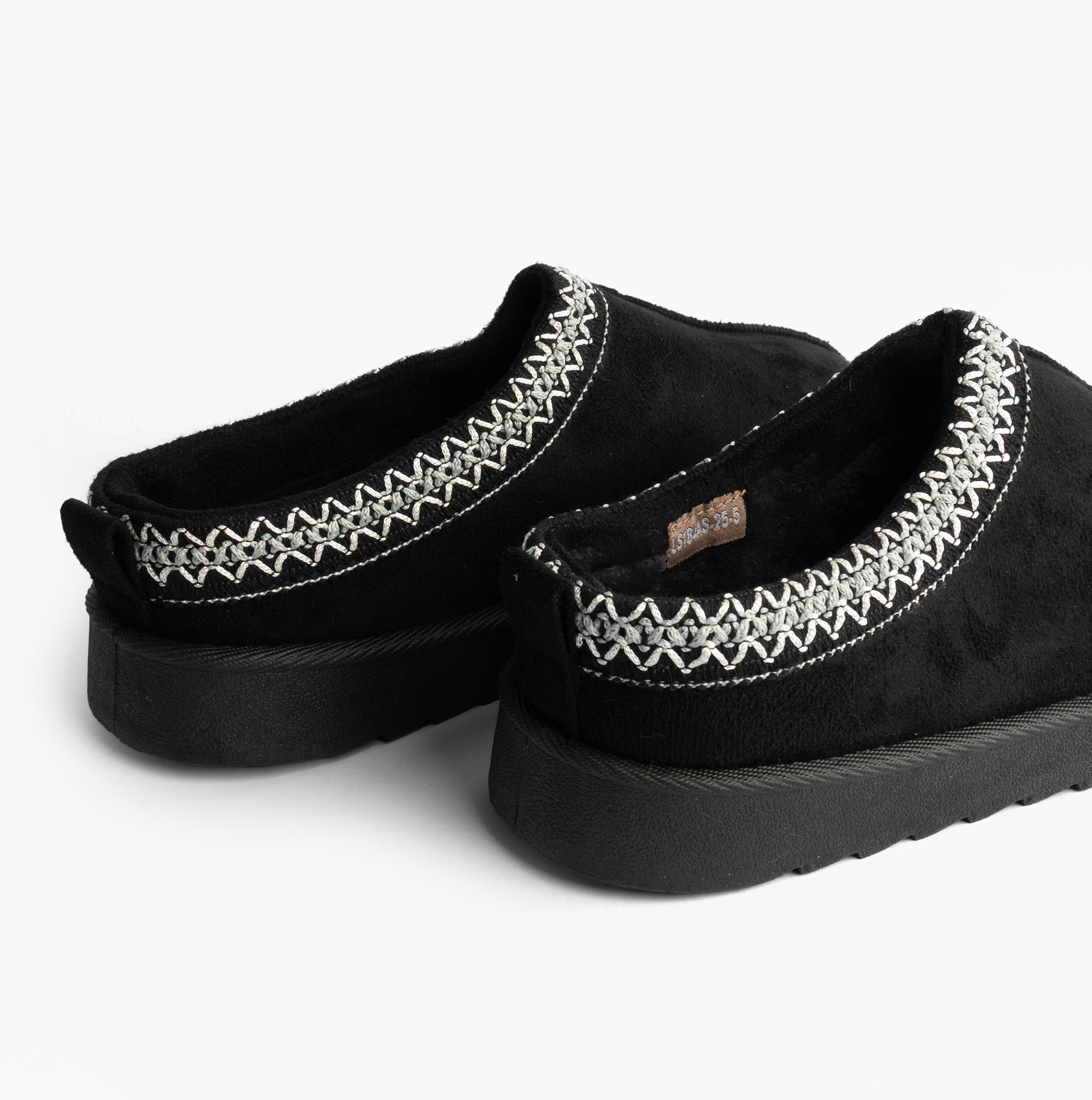 Cipriata DANA Womens Mules Slippers Black rear view showcasing suede upper and faux fur lining details.