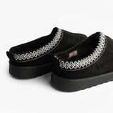 Cipriata DANA Womens Mules Slippers Black rear view showcasing suede upper and faux fur lining details.