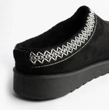 Cipriata DANA Womens Mules Slippers Black back view detail with suede upper and decorative stitching.