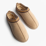 Cipriata DANA Womens Mules Slippers Beige top view showcasing suede upper and faux fur lining.