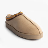 Cipriata DANA Womens Mules Slippers Beige side view with decorative stitching, suede upper and slip-on design.