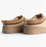 Cipriata DANA Womens Mules Slippers Beige back view showing embroidered details and suede material.