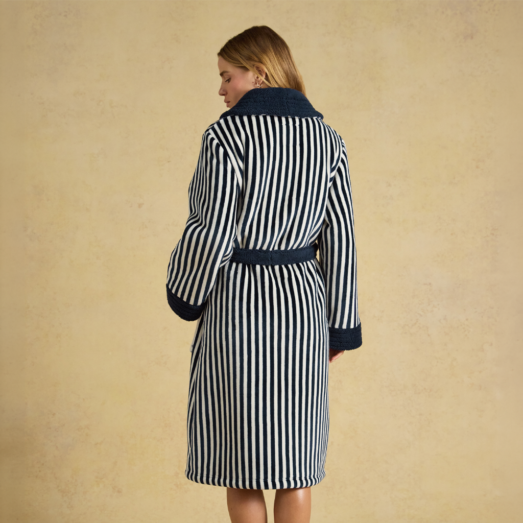 Joules V63813 MATILDA Ladies Robe Navy/Cream Stripe Womens Bathrobe Navy/Cream Stripe