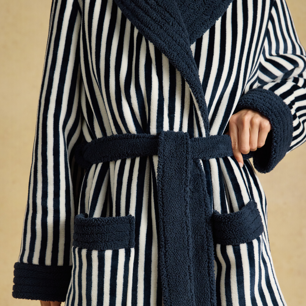 Joules V63813 MATILDA Ladies Robe Navy/Cream Stripe Womens Bathrobe Navy/Cream Stripe