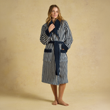 Joules V63813 MATILDA Ladies Robe Navy/Cream Stripe Womens Bathrobe Navy/Cream Stripe