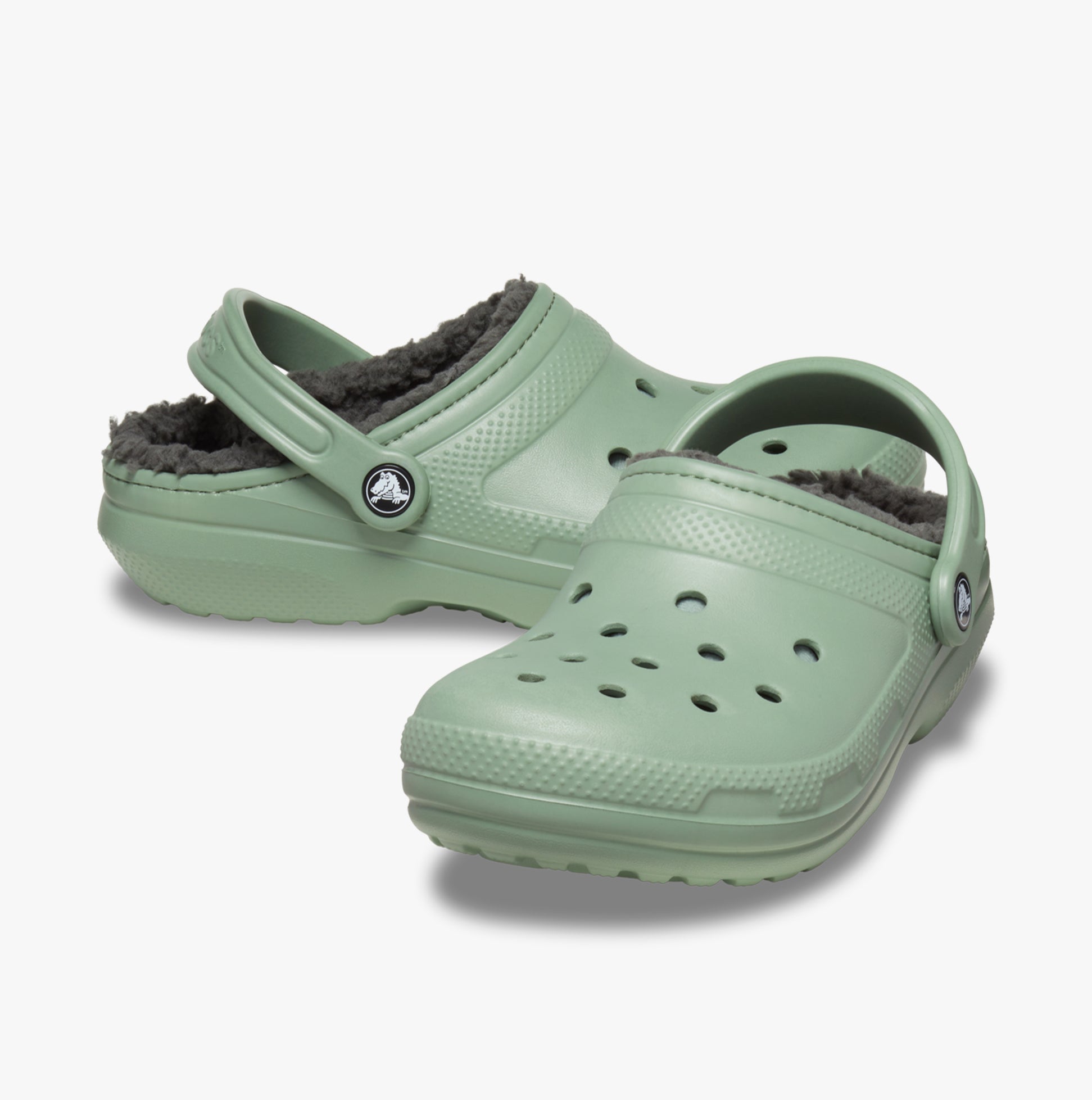 Crocs 203591-3WP CLASSIC LINED Unisex Clogs Moss/Multi side view with faux fur lining and slip-on design.