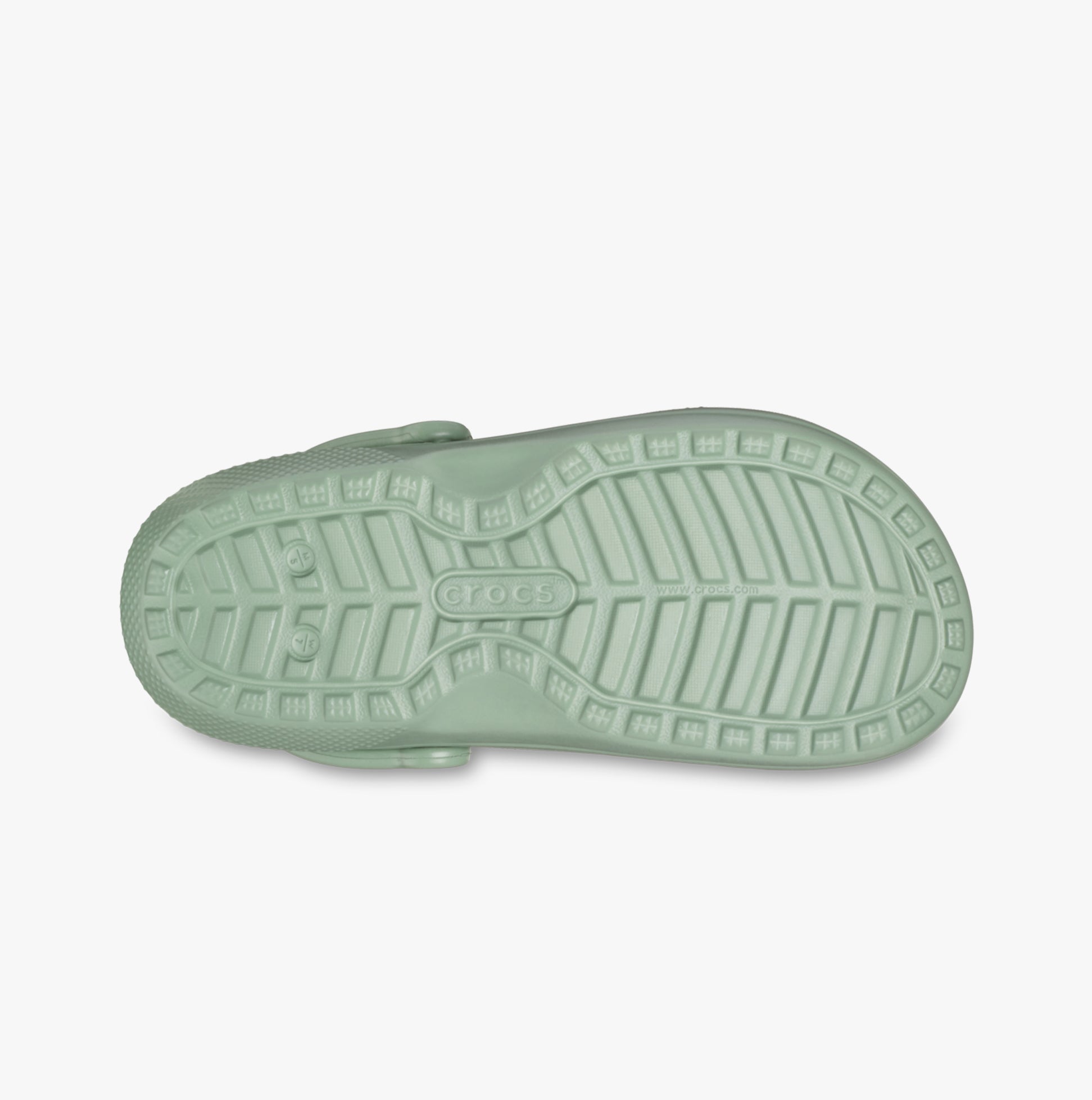 Crocs 203591-3WP CLASSIC LINED Unisex Clogs Moss/Multi bottom view showcasing Croslite sole with traction pattern.