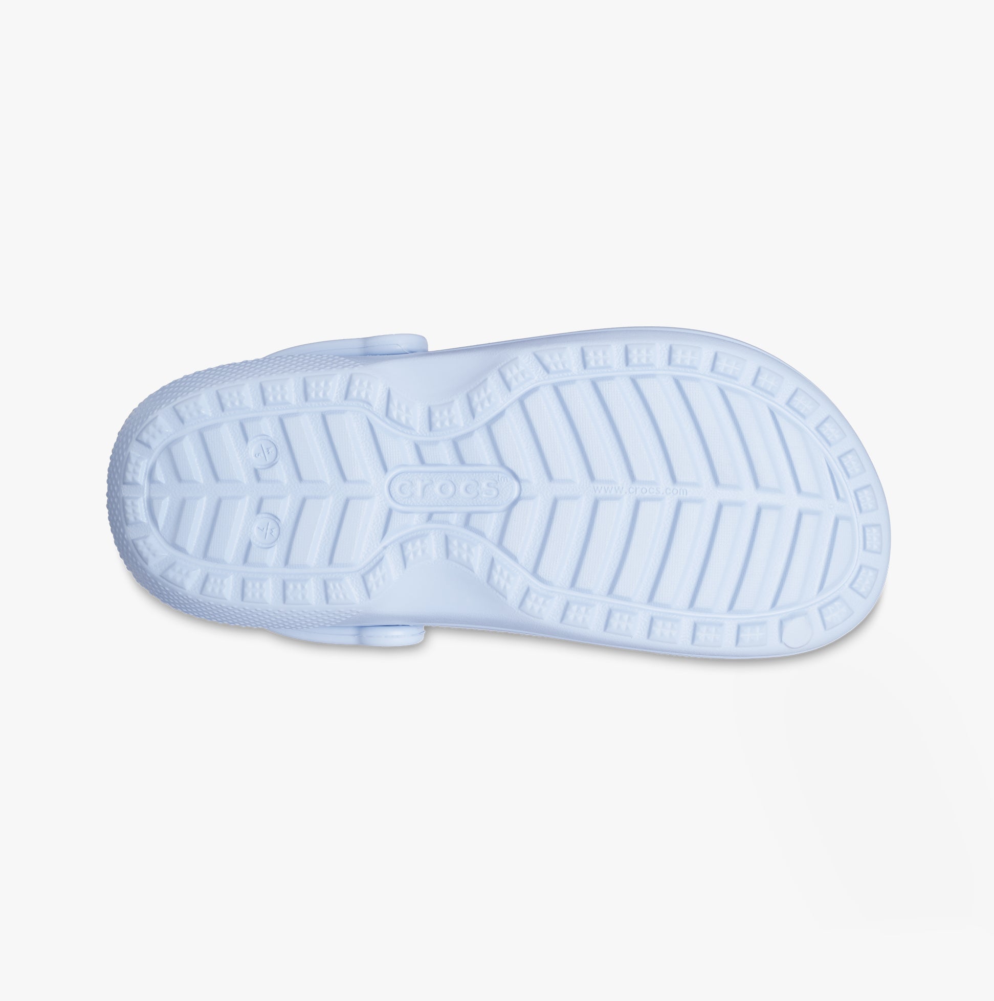 Crocs 203591-4NS CLASSIC LINED Womens Clogs Blue Calcite sole view with textured grip.