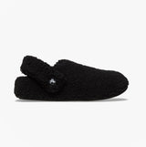 Crocs CLASSIC COZZZY Unisex Slippers Black side view showing faux fur upper and slingback design.