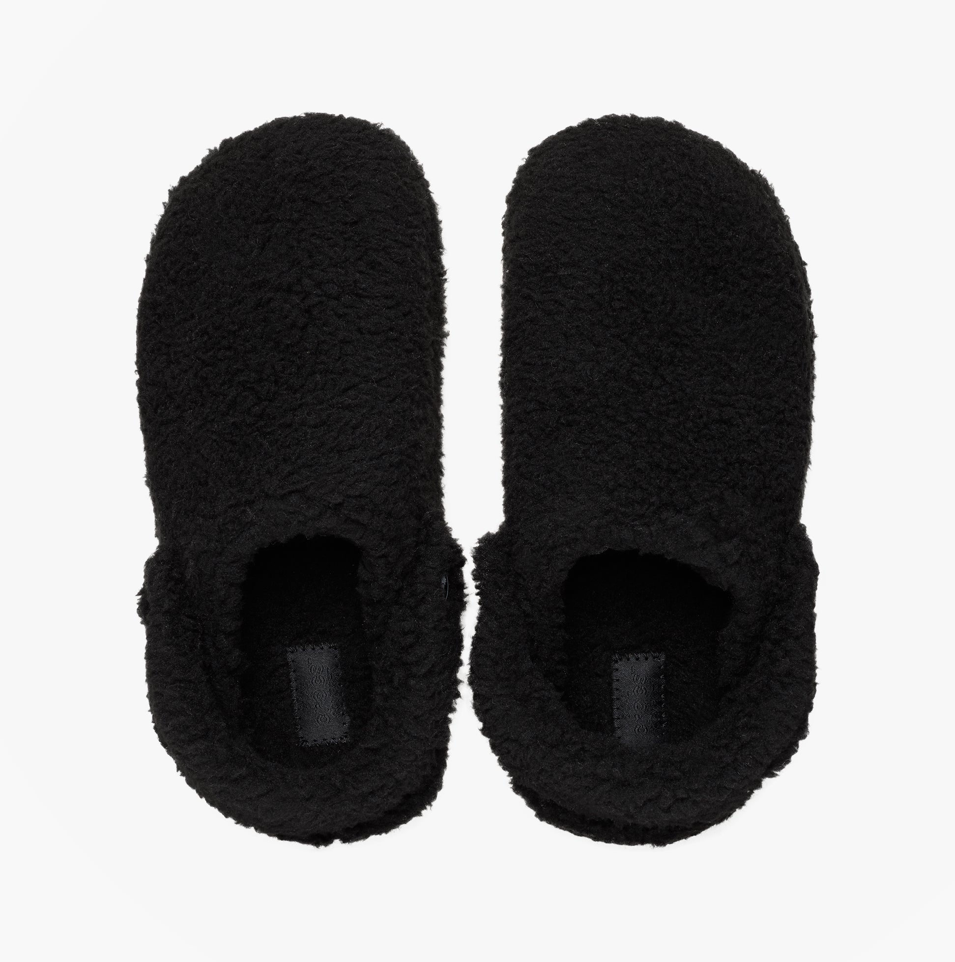 Crocs CLASSIC COZZZY Unisex Slippers Black top view showing soft faux fur upper and round toe design.