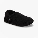 Crocs CLASSIC COZZZY Unisex Slippers Black side view with faux fur upper and round toe.
