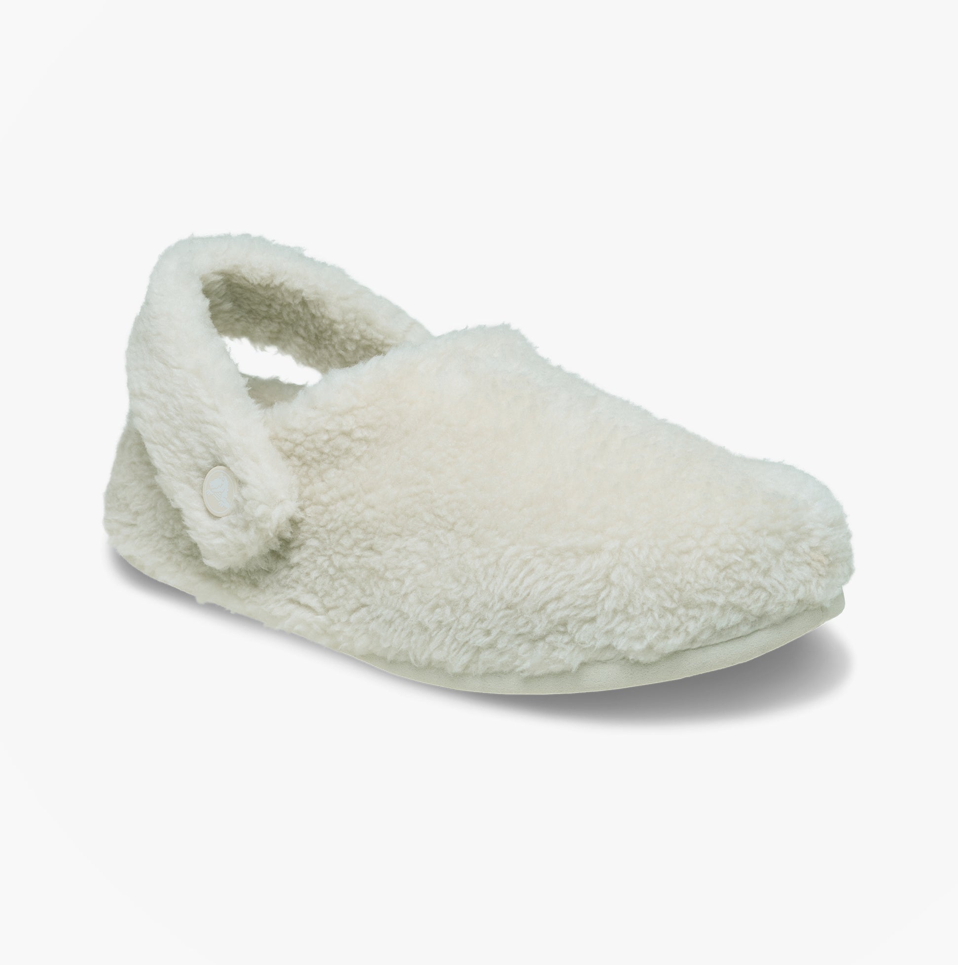 Crocs CLASSIC COZZZY Unisex Slippers Stucco side view showing soft faux fur material and slingback design.