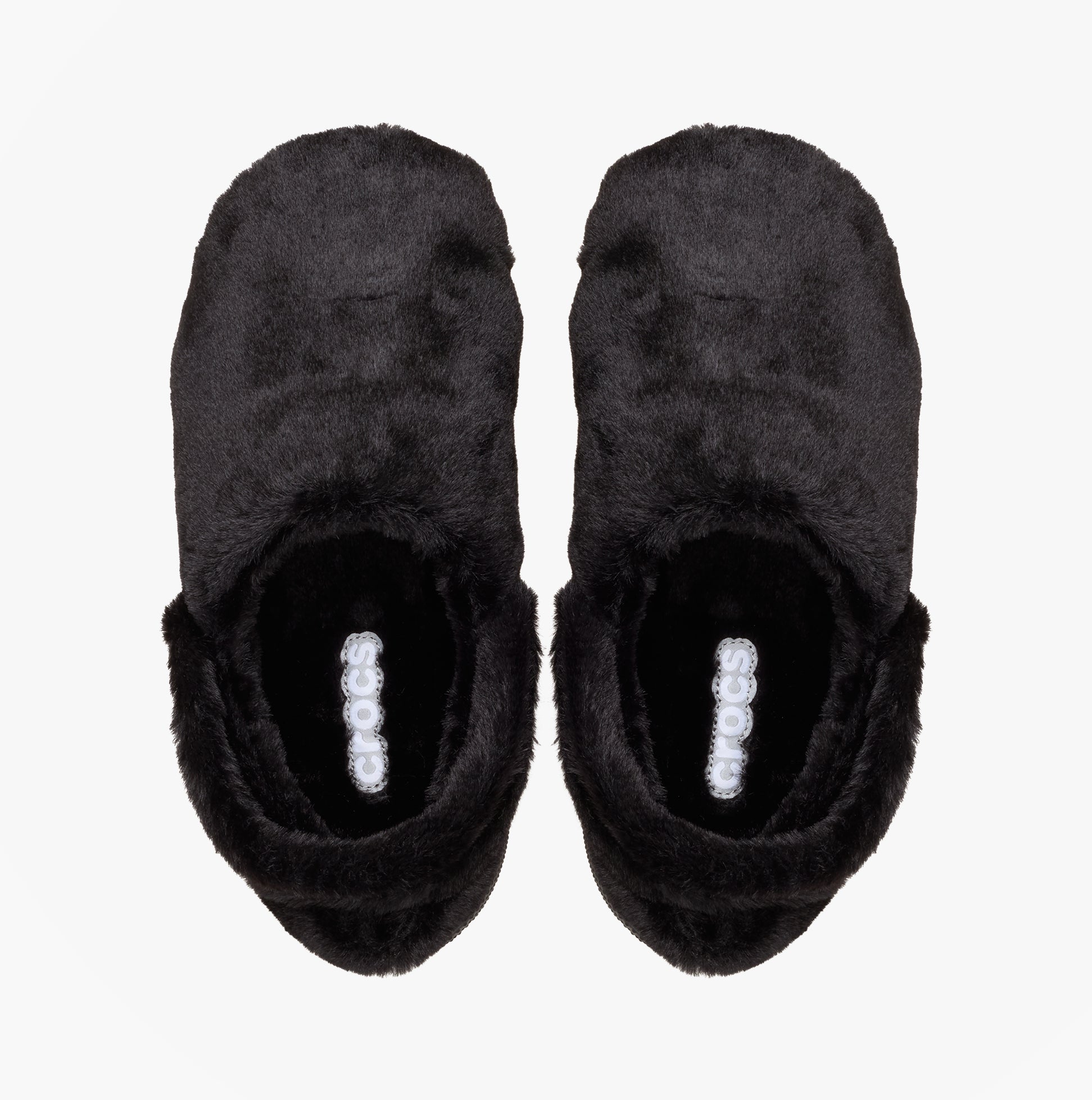 Crocs CLASSIC UNFURGETTABLE Womens Clogs Black top view showing faux fur design and round toe.