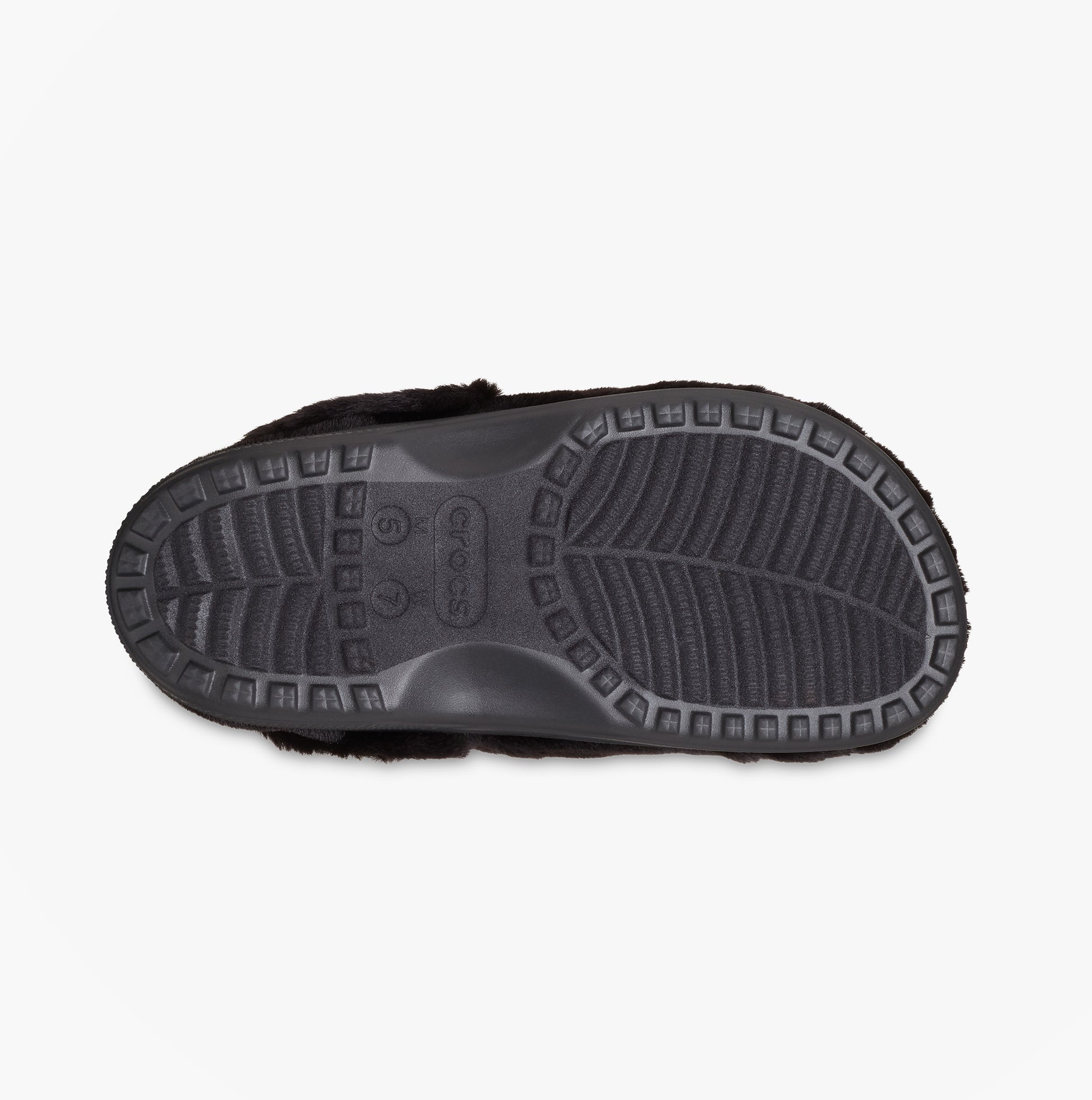 Crocs CLASSIC UNFURGETTABLE Womens Clogs Black bottom view showing the Croslite sole and tread details.