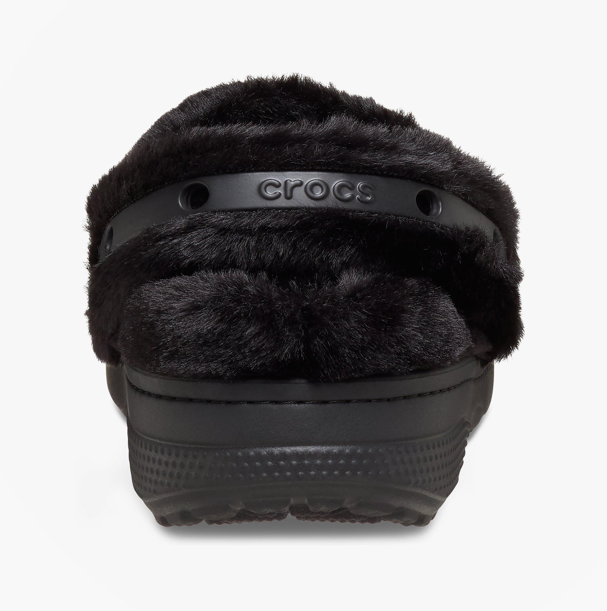 Crocs CLASSIC UNFURGETTABLE Womens Clogs Black back view with faux fur lining and slingback design.