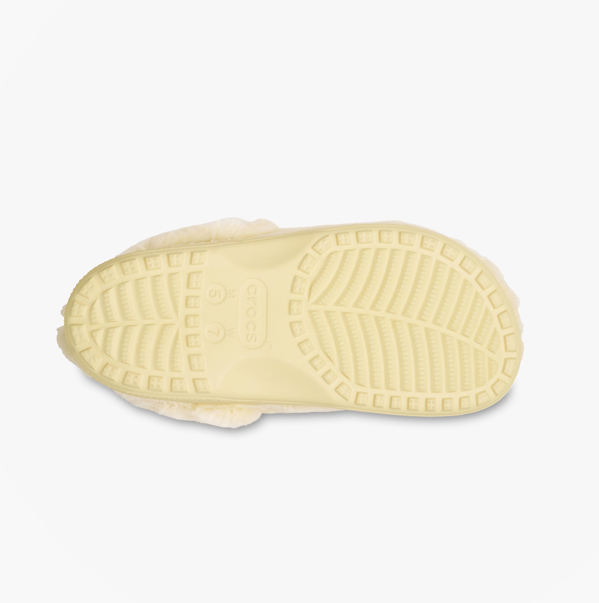 Bottom view of Crocs CLASSIC UNFURGETTABLE Womens Clogs Vanilla showing Croslite sole and faux fur lining.