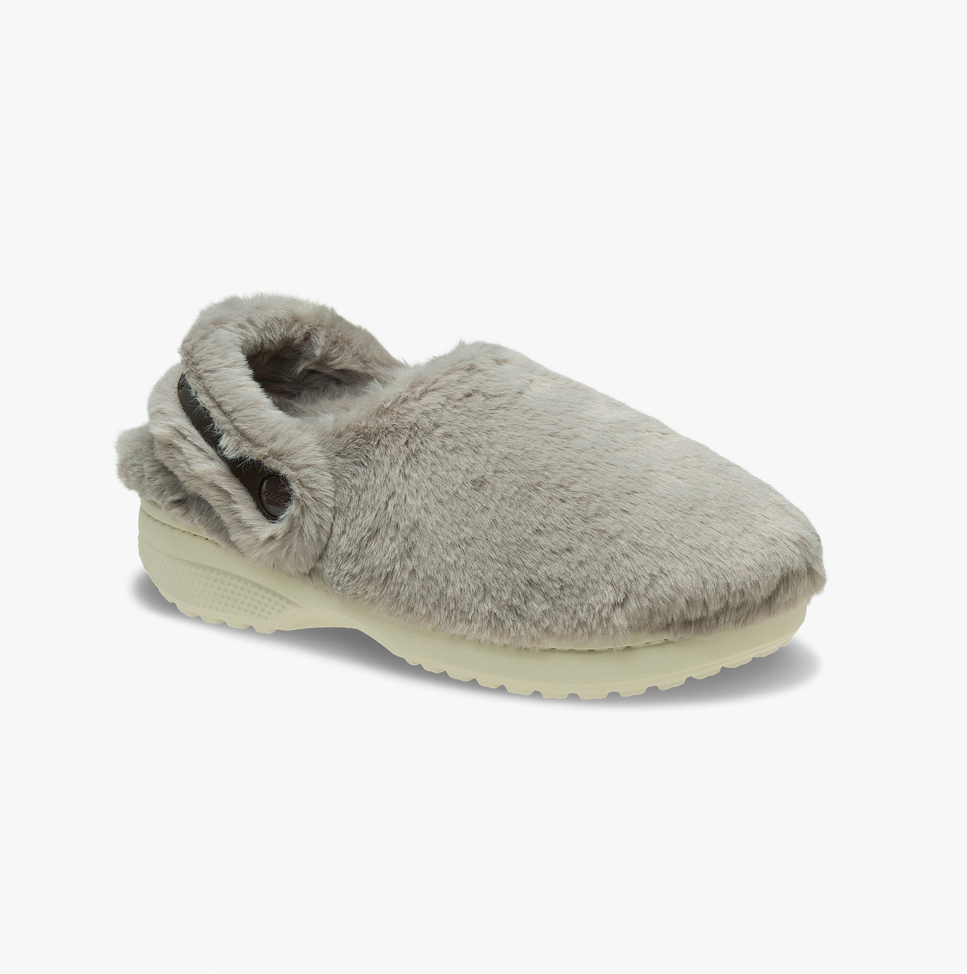 Crocs CLASSIC UNFURGETTABLE Womens Clogs Mushroom side view showcasing faux fur upper and cushioned sole.