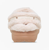 Crocs CLASSIC UNFURGETTABLE Womens Clogs Quartz rear view showcasing the faux fur upper and Croslite sole.