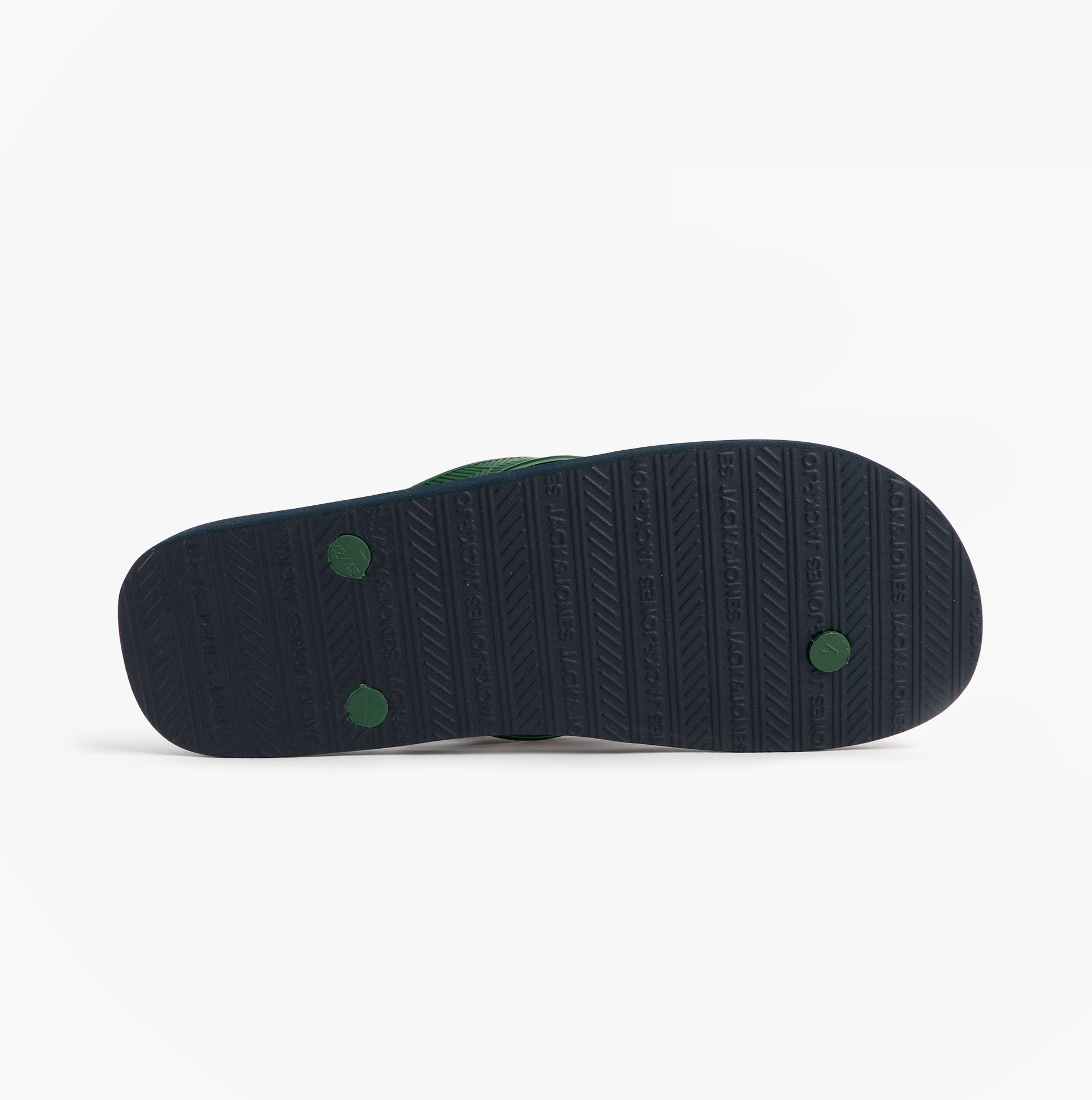 Jack & Jones LOGO PALM PRINT Mens Flip-Flops Navy Blazer bottom view showing tread design and color.