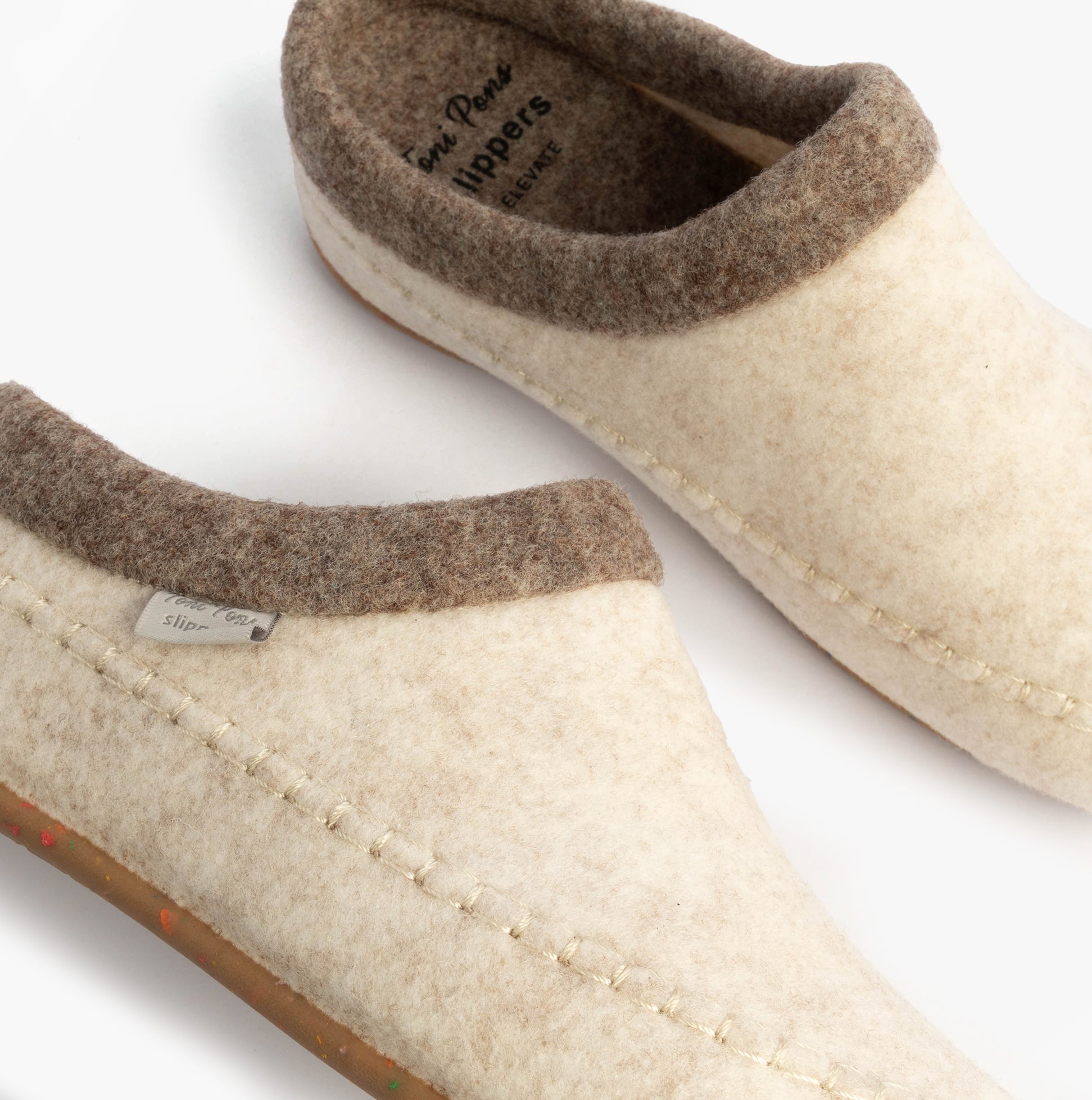 Toni Pons ALBONS Womens Wedge Mule Slippers Beige side view showing felt upper and slip-on design.