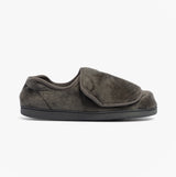 Side view of Dr Keller DR VELVIT Womens Slippers Grey with faux fur upper and touch fasten closure.