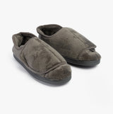 Dr Keller DR VELVIT Womens Slippers Grey side view showing Velcro fasten and faux fur material.