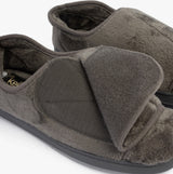 Dr Keller DR VELVIT Womens Slippers Grey side view showcasing touch fasten velcro faux fur material