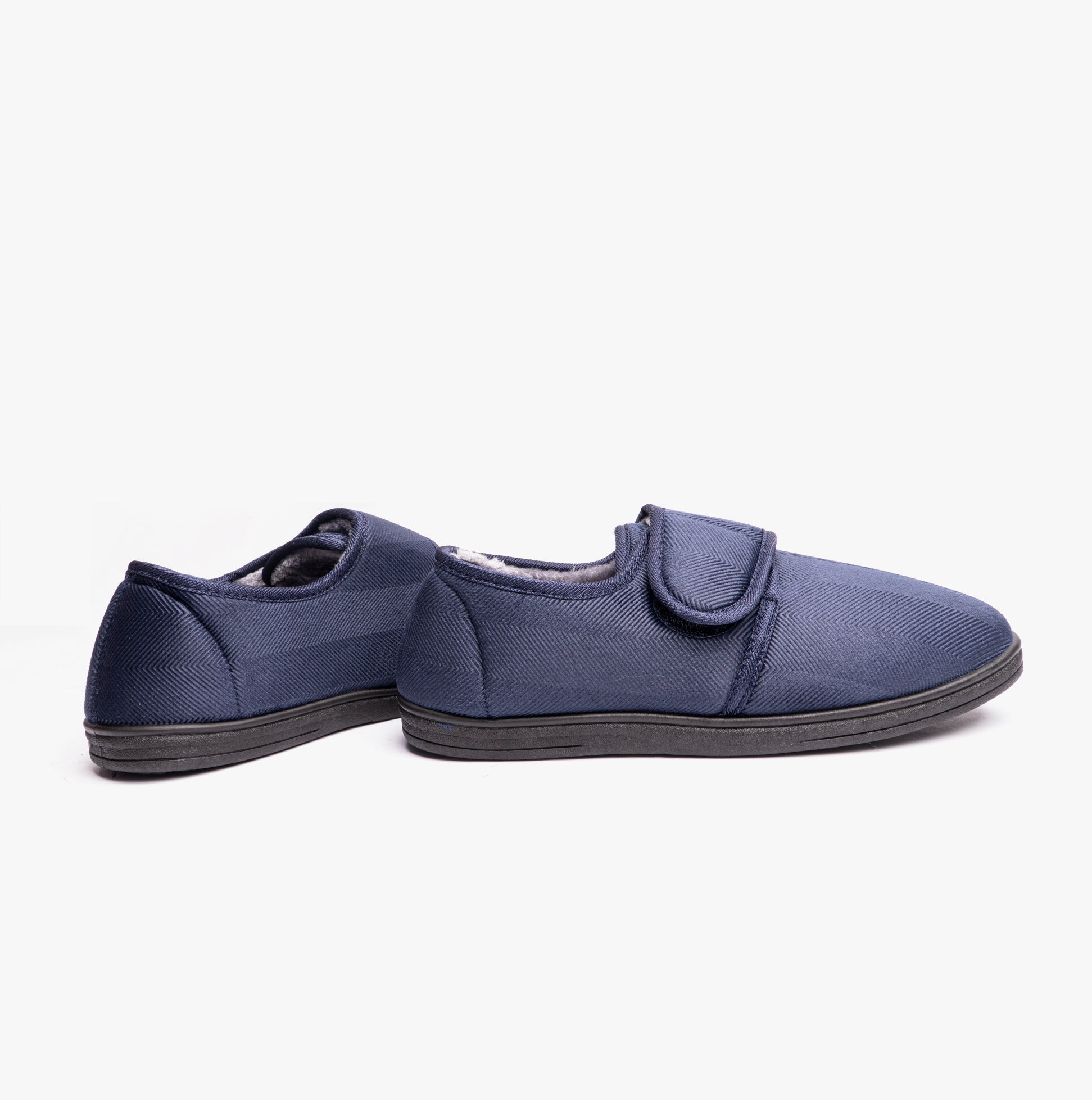 Dr Keller TOM Mens Full Slippers Navy side view with touch fasten closure and relaxed fit.