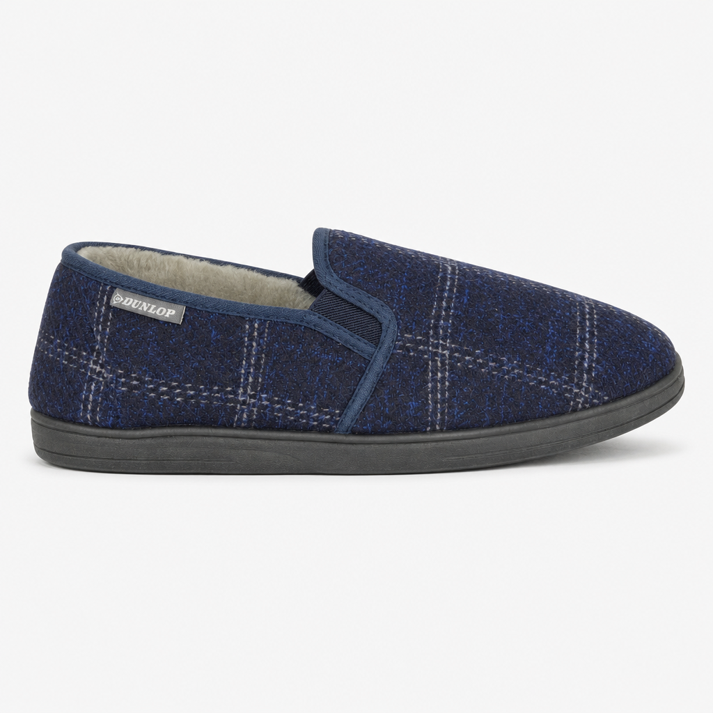 Dunlop OWEN Mens Full Slippers Navy Check