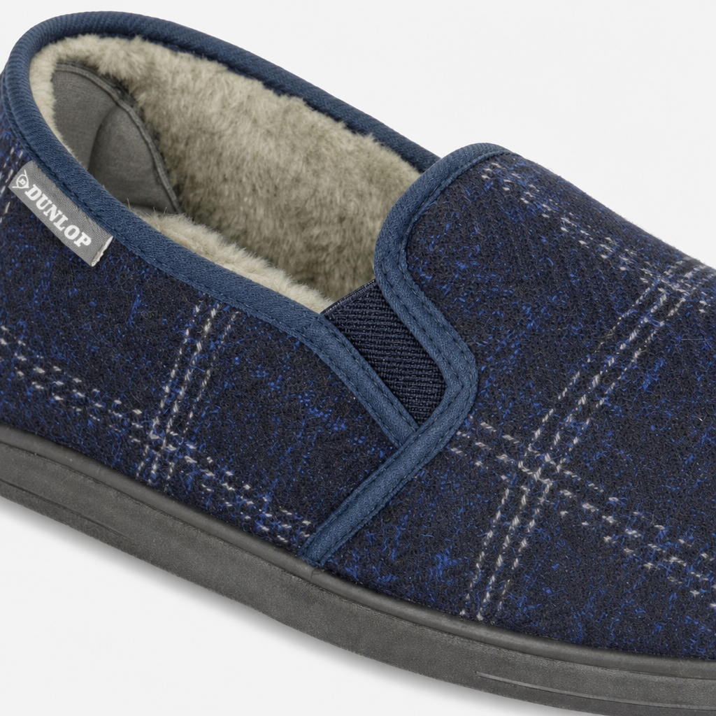Dunlop OWEN Mens Full Slippers Navy Check