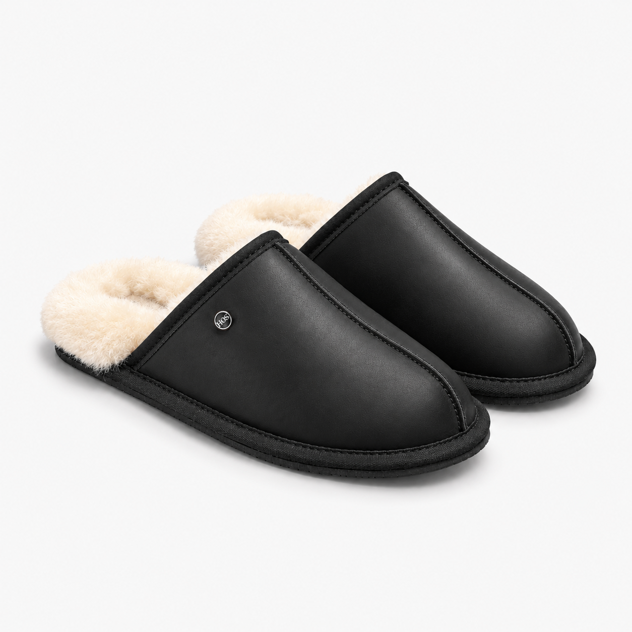 HOS Sheepskin EDWIN Mens Mules Black Leather
