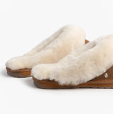 EMU Australia JOLIE Womens Mule Sheepskin Slippers Chestnut side view showing soft sheepskin lining and sturdy rubber sole.