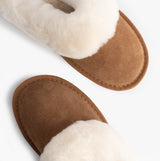 EMU Australia JOLIE Womens Mule Sheepskin Slippers Chestnut top view showing soft sheepskin lining and suede upper.