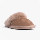 EMU Australia JOLIE Womens Mule Sheepskin Slippers Mocha side view with plush lining and rubber sole.