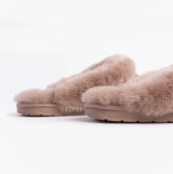 EMU Australia JOLIE Womens Mule Sheepskin Slippers Mocha side view with plush sheepskin fiber and rubber sole.