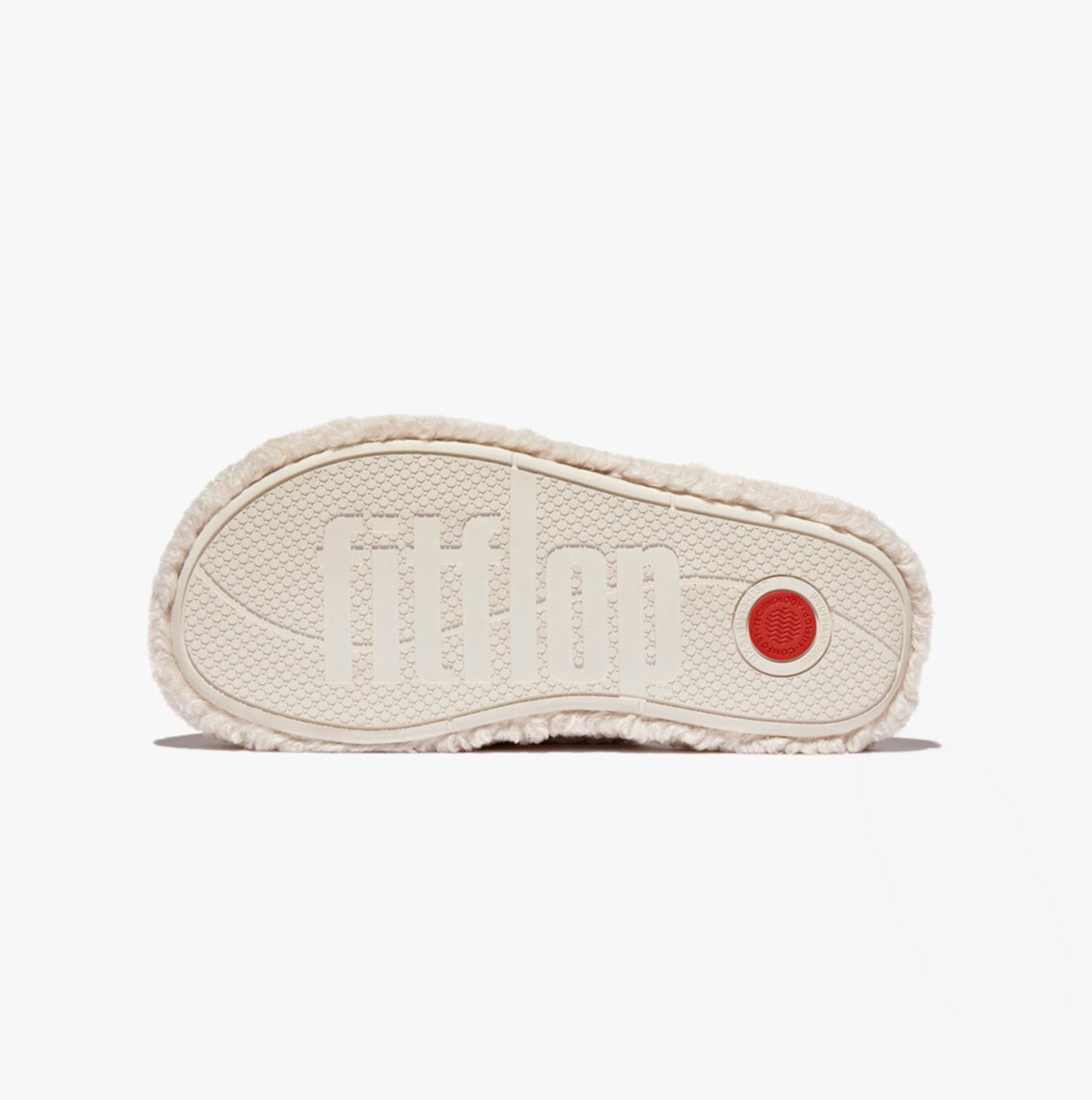 FitFlop iQUSHION D-LUXE Womens Mule Slippers Milk Ice sole view with textured rubber sole and brand logo