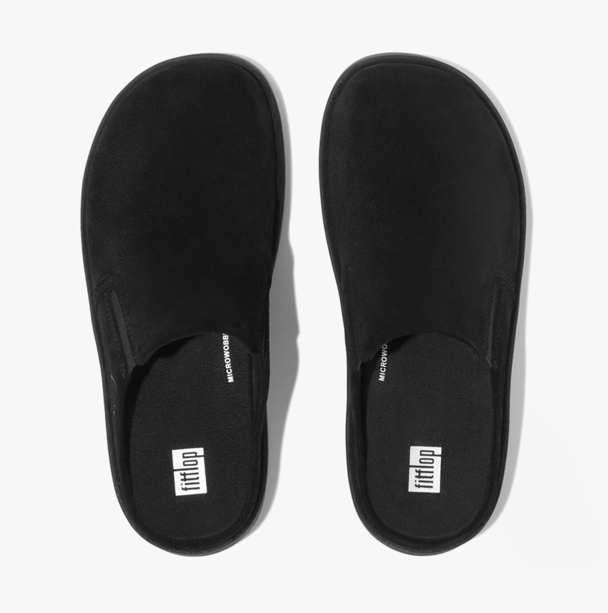 FitFlop GEN-FF Womens Mules Black top view showing slip-on design and suede material.