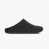 FitFlop CHRISSIE Womens Felt Slippers Black side view, comfortable slip-on mules with round toe design.
