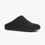 FitFlop CHRISSIE Womens Felt Slippers Black side view showing comfortable mules with a soft felt upper.