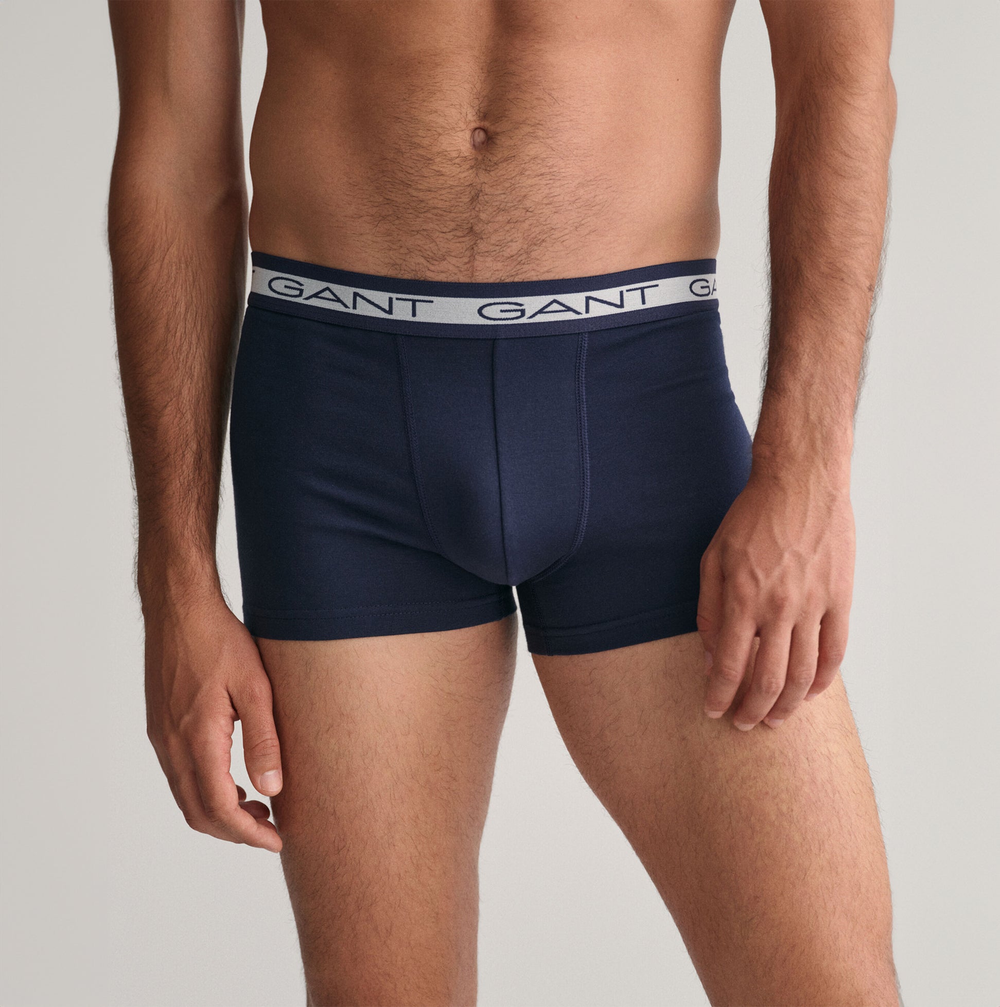 GANT CORE Mens 3 Pack Trunks Marine front view showcasing a slim fit trunk with jacquard-knitted waistband.