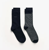 GANT DOT AND SOLID SOCKS 2-Pack Mens Charcoal Melange front view featuring one solid and one dotted sock.