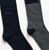 GANT DOT AND SOLID SOCKS 2-Pack Mens Charcoal Melange side view showcasing navy and polka dot socks.