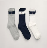 GANT SHIELD SOCKS 3-Pack Mens Sport Socks Evening Blue displayed in front view featuring three color options.