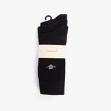 GANT SHIELD SOCKS 3-Pack Mens Ebony Black, front view of the packaged socks with brand label.