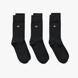 GANT SHIELD SOCKS 3-Pack Mens Ebony Black front view displaying three pairs of crew socks in solid black.