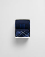 GANT CHECK SOCKS 2-Pack GIFT BOX Mens Evening Blue, top view of two pairs of socks in a gift box.
