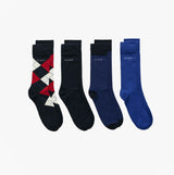 GANT ARGYLE STRIPE Mens 4-Pack Socks Marine front view showcasing four designs including argyle and solid colors.