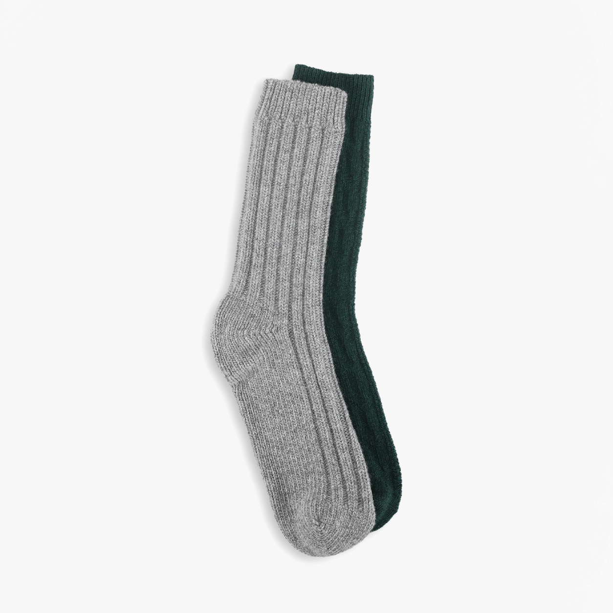 Totes Toasties CHUNKY THERMAL WOOL BLEND SLIPPER SOCKS (TWIN PACK) Mens Slipper Socks Grey / Green