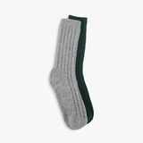 Totes Toasties CHUNKY THERMAL WOOL BLEND SLIPPER SOCKS (TWIN PACK) Mens Slipper Socks Grey / Green